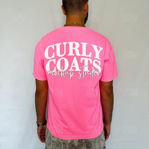 Comfort Colors C1717 Neon Pink Back Mockup | CC1717 Pink Shirt Back | Real Male Model | Print on Back Tee Shirt Mock-Up, Bright Pink Shirt