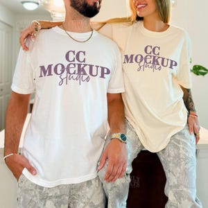 Couple Mockup Comfort Colors 1717 White & Ivory, 2 Shirt Mockup with Male And Female Models, Oversized Tee Lifestyle Mockup, CC1717 Ivory