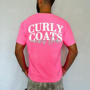 Back Comfort Colors Neon Pink Mockup C1717 Pink Shirt | Back of T-Shirt Mock-Up | Real Model | Trendy Oversized Pink Tee for POD Sellers