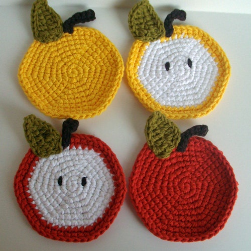 Crochet Apple Coasters Pattern PDF Instant Download Fall Decor Etsy