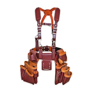 leather carpenter tool bag belt with suspender | 16 pockets tool bag | grain leather tool bag with suspender | leather tool pouch | ke pouch