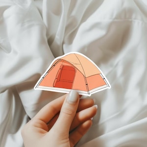 Vinylsticker campingtent, waterdichte sticker, sticker campingwaterfles, leuke campingsticker, sticker campinglaptop, sticker campingtent