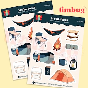 Hoja de pegatinas "It's In-Tents", pegatinas para planificador de acampada, pegatinas impermeables, pegatinas para diario, pegatinas para bujo de acampada