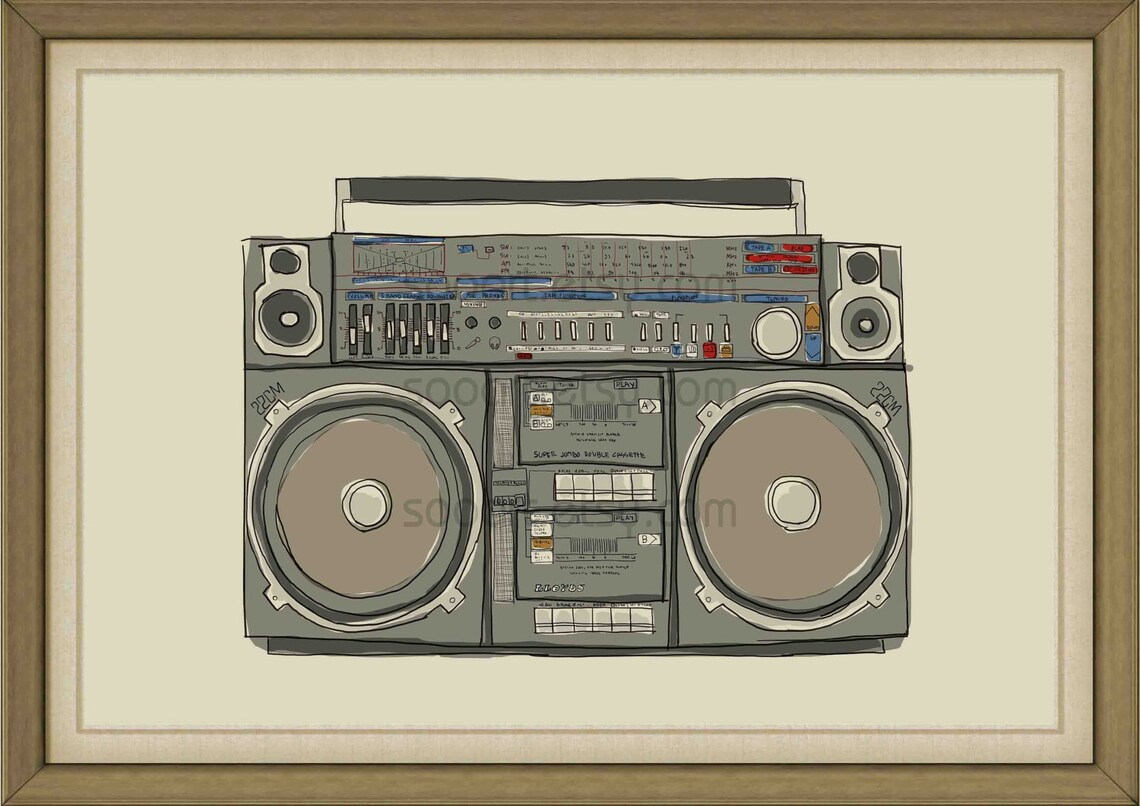 Boombox stereo old school SooArt Original Illustrate Drawing Etsy