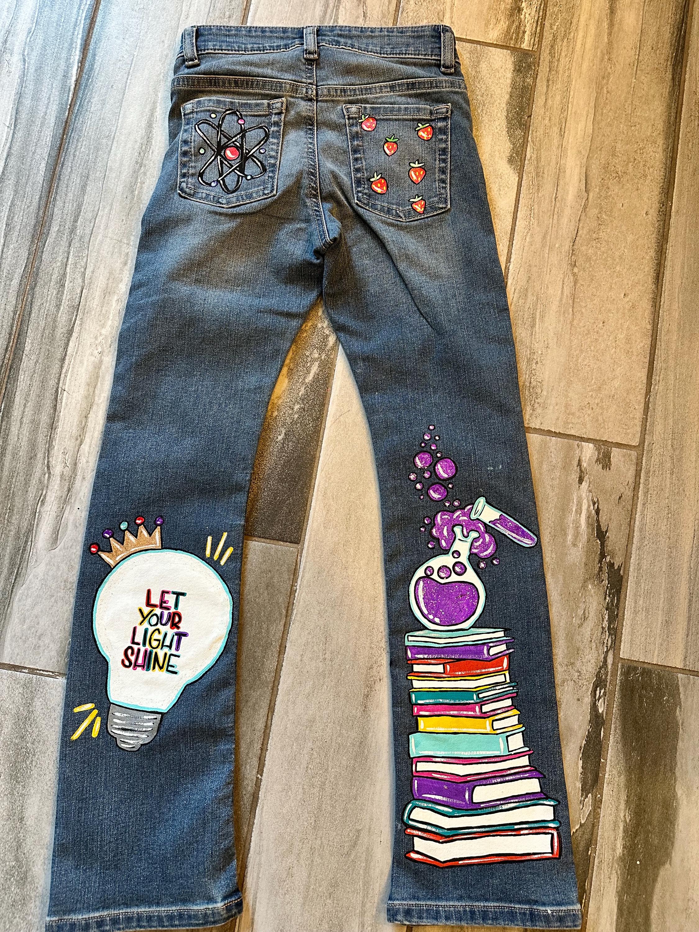 ハンドメイド　オーダー受付ページ　　♡スイーツデニム　女の子　パネル♡ Hand Painted Children Denim Jeans-customizable-you Supply the