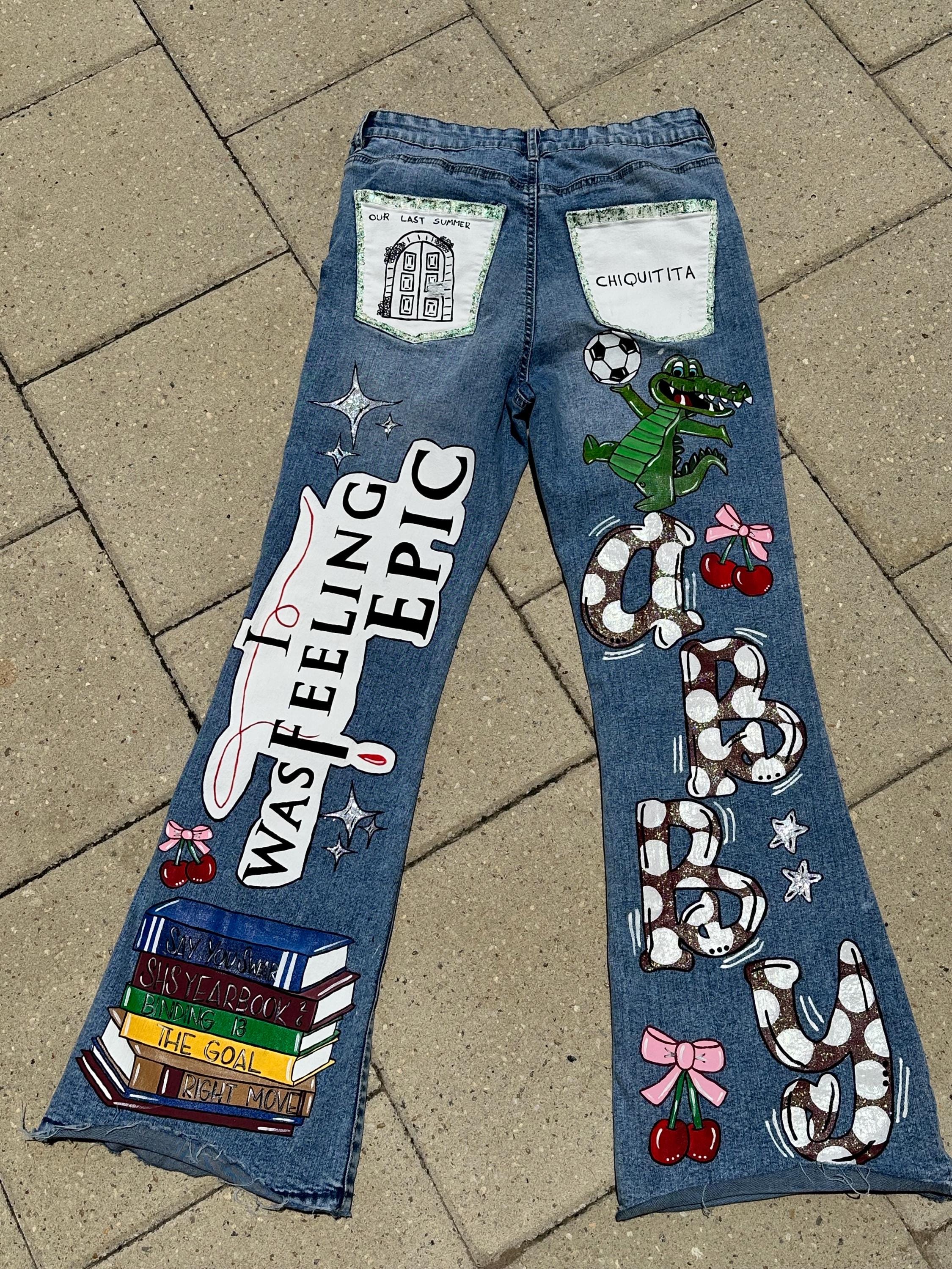 Hand Painted Denim Jeans-customizable-you Supply the Jeans Hand Painted Denim Jeans-customizable-you Supply the Jeans