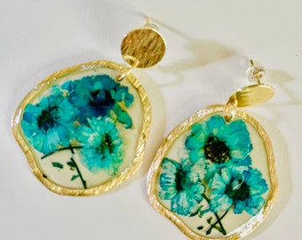 Handmade earrings resin jewelry natural flower earrings