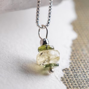 Moldavite and Libyan Desert Glass Dainty Minimalist Pendant