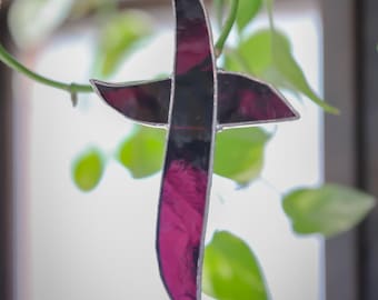 Stained Glass Cross SunCatcher | Communion | Wedding | Christmas | Baptism | Memorial | Confirmation | Mother’s Day | Easter | Dark Purple