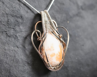 Scolecite Amulet Pendant - Argentium Sterling Silver and 14KT Rose Gold