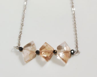 Imperial Topaz and Black Tourmaline Necklace - Minimalist - Dainty