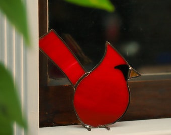 Sitting Glass Cardinal Ornament - Memorial - Stained Glass - Sun Catcher