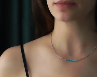 Turquoise and Herkimer Diamond Lucky #13 Necklace - Minimalist - Dainty