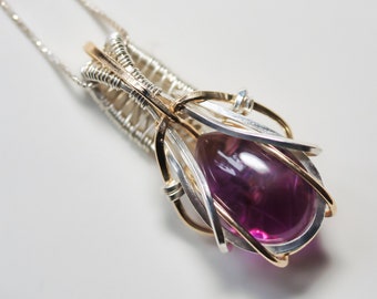 Amethyst Amulet Pendant - Argentium Sterling Silver and 14KT Gold