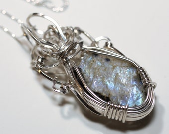 Moonstone / Black Tourmaline and Herkimer Diamond Amulet Pendant - Argentium Sterling Silver