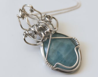 Aquamarine and Herkimer Diamond Amulet - Argentium Sterling Silver