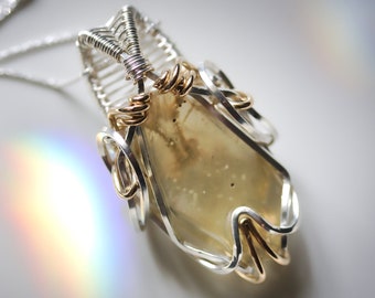 Libyan Desert Glass - Argentium Sterling Silver and 14KT Gold