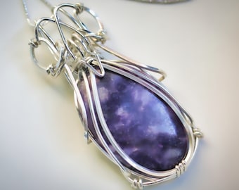 Lepidolite and Herkimer Diamond Amulet Pendant - Argentium Sterling Silver