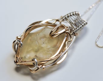 Libyan Desert Glass - Argentium Sterling Silver and 14KT Gold