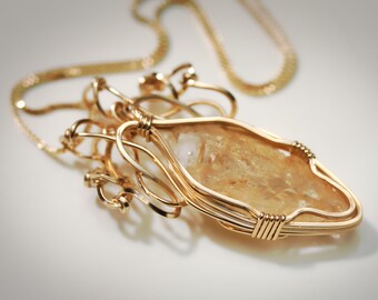 Imperial Topaz with Natural Termination Amulet Pendant - 14KT Gold