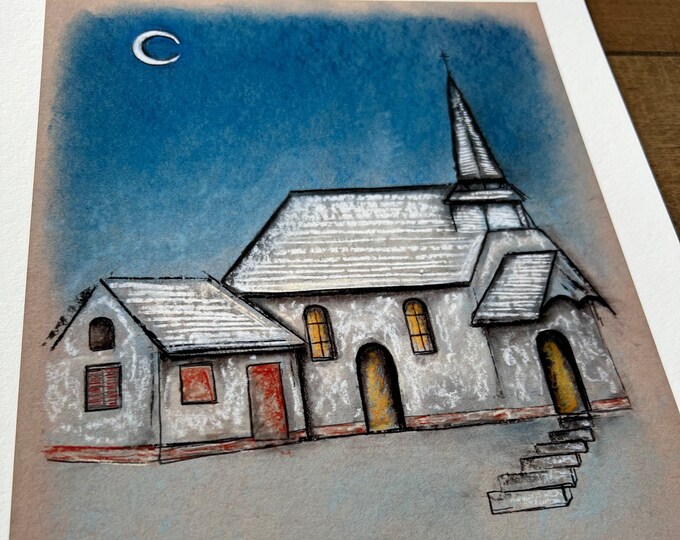 Featured listing image: Archival Ink Print - "Church by Moonlight"