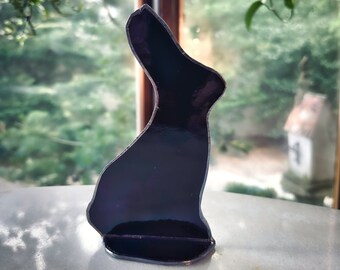 Lucky Black Rabbit - Sitting Glass Ornament - Good Luck - Memorial - Stained Glass - Bunny - Lucky Rabbits Foot