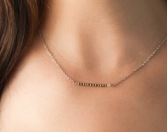 Titanium Hematite and Herkimer Diamond Lucky #13 Necklace - Minimalist - Dainty