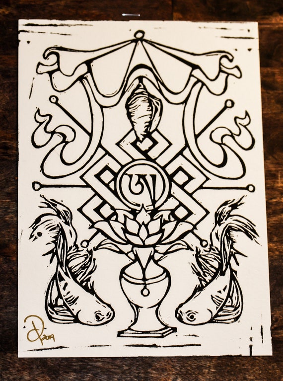 Tibetan Buddhist 8 Auspicious Symbols Linoleum Print - Etsy Singapore Tibetan Buddhist 8 Auspicious Symbols Linoleum Print - Etsy Singapore