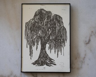 Willow Tree Art, Nature Art, Linoleum Carving Art