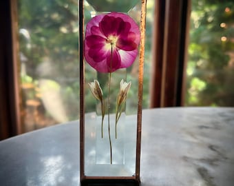 Table Top Glass Flower Display - Purple Poppy - Birth Month August