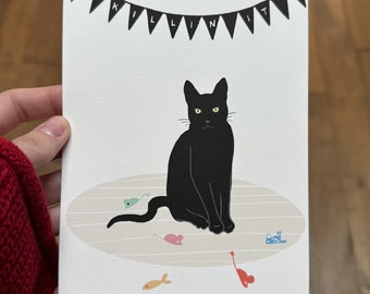 Birthday - Good Luck - Blessings - Card - Black Cat - "Killin it." - 5x7 Archival Framable Card, Design by Print Chapel