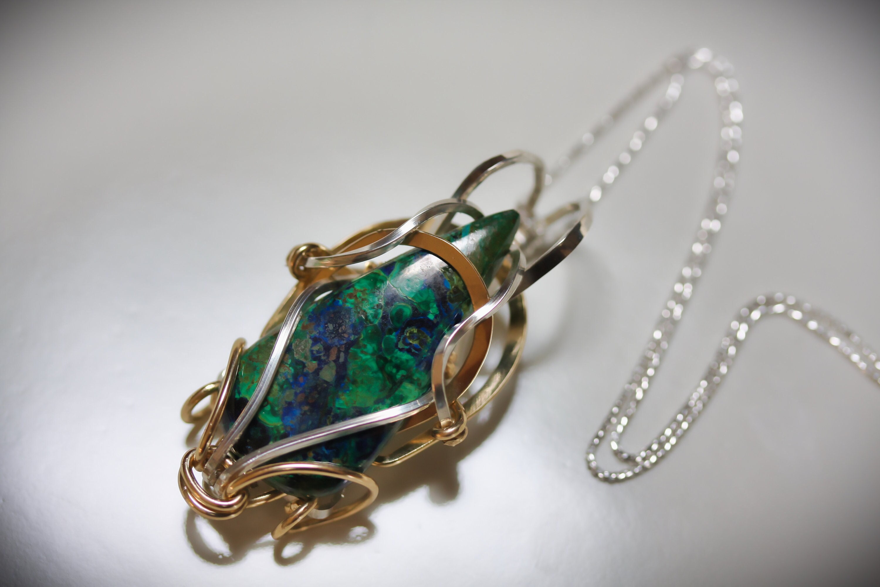 Azurite and Malachite Amulet Pendant Argentium Sterling
