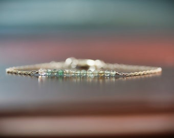 Kyanite and Herkimer Diamond Lucky #13 Bracelet - Minimalist - Dainty