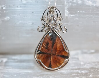 Chiastolite and Herkimer Diamond Amulet Pendant - Argentium Sterling Silver