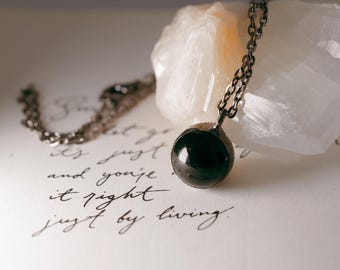 Black Tourmaline Orb Pendant - Minimalist Modern Jewelry