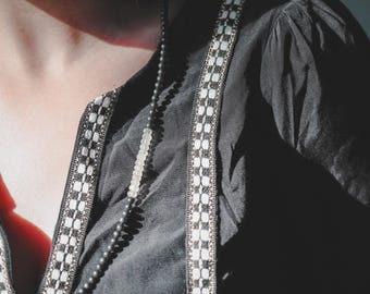 Shungite and Libyan Desert Glass Bead Necklace