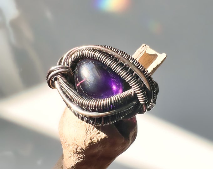Amethyst - Argentium Sterling Silver Ring SIZE 6 to 6 1/2