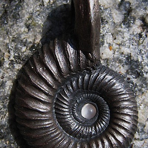 Original Philip Crow Silver Ammonite with Moonstone Talisman Pendant