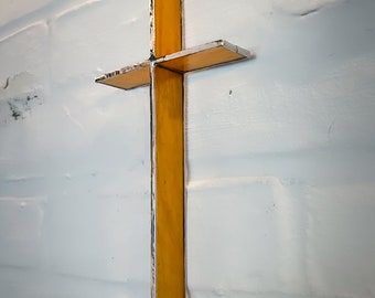 Stained Glass Hanging Cross SunCatcher - Orange White