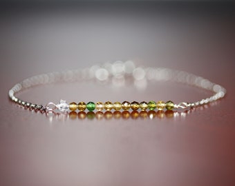 Green Tourmaline and Herkimer Diamond Lucky #13 Bracelet - Minimalist - Dainty