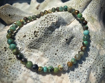 African Turquoise Handmade Bracelet - 13th bead choice Herkimer Diamond or Skull