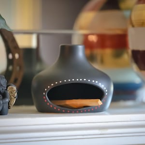 Palo Santo Incense Burner Holder | Modern Hand Painted Chiminea | Incense Cone Sage Holder | Black Ceramic