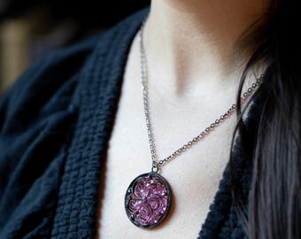 Stained Glass Jewelry - Victorian Antique Glass Jewel Pendant - Amethyst