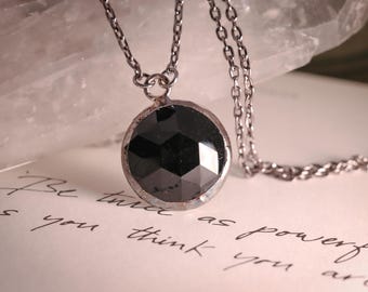Stained Glass Jewelry - Victorian Antique Glass Jewel Pendant - Black