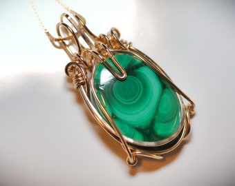 Malachite Amulet Pendant - 14KT Gold