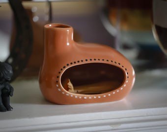 Palo Santo Incense Burner Holder | Modern Hand Painted Chimenea | Incense Cone Sage Holder | Brown Terracotta Ceramic