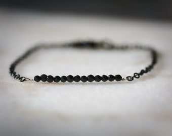 Lucky 13 Black Tourmaline Bracelet - Minimalist - Dainty