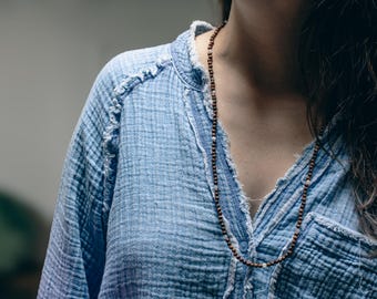 Rosewood and Morganite Beaded Necklace