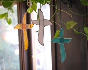 Stained Glass Cross Suncatchers | Communion | Wedding | Christmas | Baptism | Memorial | Easter | Confirmation