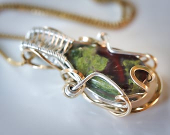 Dragon Blood Jasper Pendant - Argentium Sterling Silver and 14KT Gold